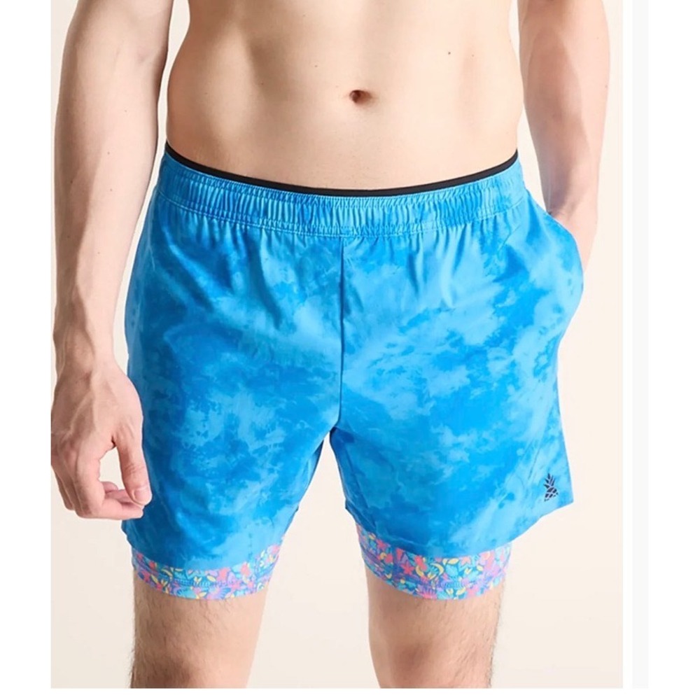 Chubbies Mens XXL Blue Tie Dye Turboblooms 2-in-1 Compression Liner Swim Trunks